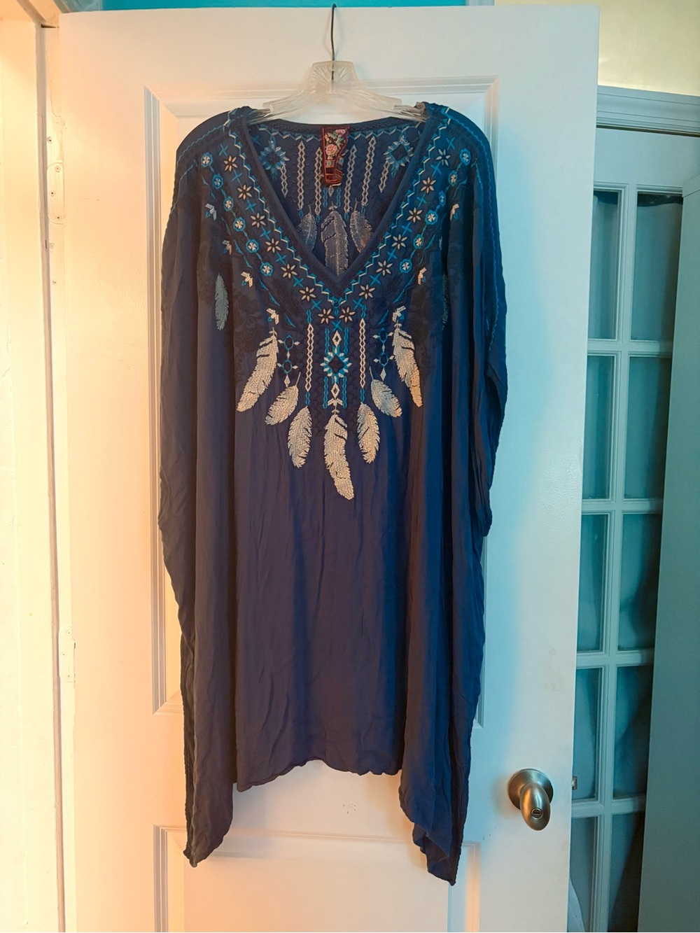Johnny was Boho Embroidered Navy Women's V-Neck tunic/dress